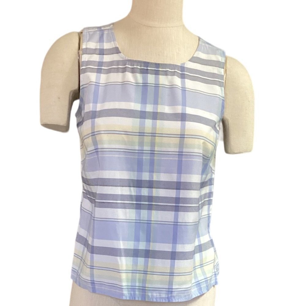 Christopher & Banks Plaid Sleeveless Tank Top Side Slits Lightweight Sz S #71C